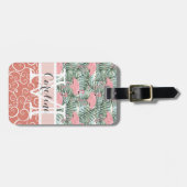 赤面カスタムピンクフラミンゴズパームリーフレスパターン ラゲッジタグ (正面横)