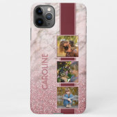 赤面カスタムピンク大理石パターン上の写真コラージュ iPhoneケース (裏面)