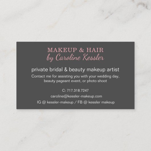 赤面カスタムムーブトープピンクメイクアップアーティスト 名刺 (裏面)