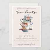 赤面カップ任意の年の記念日ティーパーティー招待状 サンキューカード (正面/裏面)