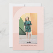 赤面カラーブロックアーチ型卒業発表 招待状 (裏面)