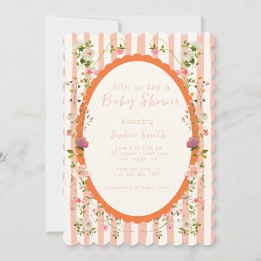 赤面ガーデンティーパーティーリースベビーシャワー 招待状 (正面)