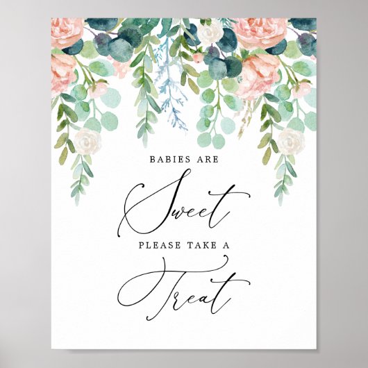 赤面ガーデンベイビーシャワーベビーは甘いサイン ポスター (正面)