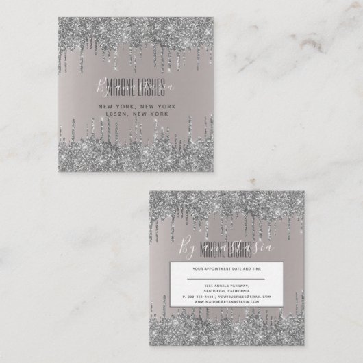 赤面ガーリーシルバーきらびやかな眼滴がアートメイクアップ スクエア名刺 (正面/裏面)