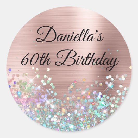 赤面ガーリーバラゴールドフォイルホログリッター誕生日 ラウンドシール (正面)