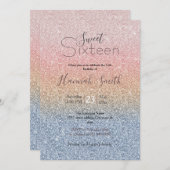 赤面ガーリーバラ金ゴールドブルーグラデーショングリッタースパークルズ 招待状 (正面/裏面)