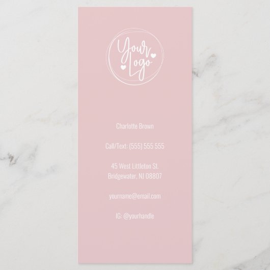 赤面ガーリーピンクとホワイトのサロンサービス メニュー (裏面)