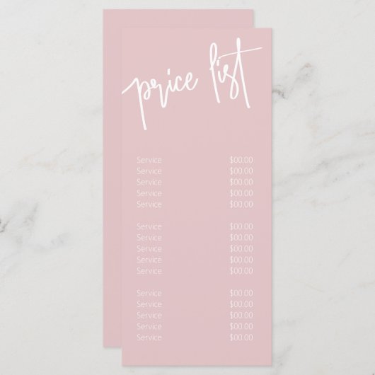 赤面ガーリーピンクとホワイトのサロンサービス メニュー (正面/裏面)