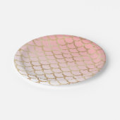 赤面ガーリーピンクと金ゴールドマーメイドグリッタースパークルズ ペーパープレート (アングル)