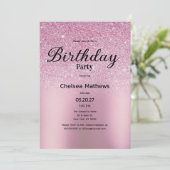 赤面ガーリーピンクのグラデーショングリッター誕生日パーティー 招待状 (スタンド正面)