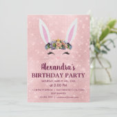 赤面ガーリーピンクイースターバニー誕生日パーティー 招待状 (スタンド正面)