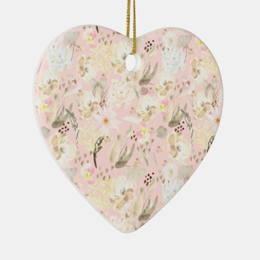 赤面ガーリーピンククリームホワイトフローラ セラミックオーナメント (右)