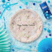 赤面ガーリーピンククリームホワイトフローラ ペーパープレート (パーティー)