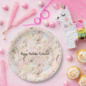 赤面ガーリーピンククリームホワイトフローラ ペーパープレート (パーティー)