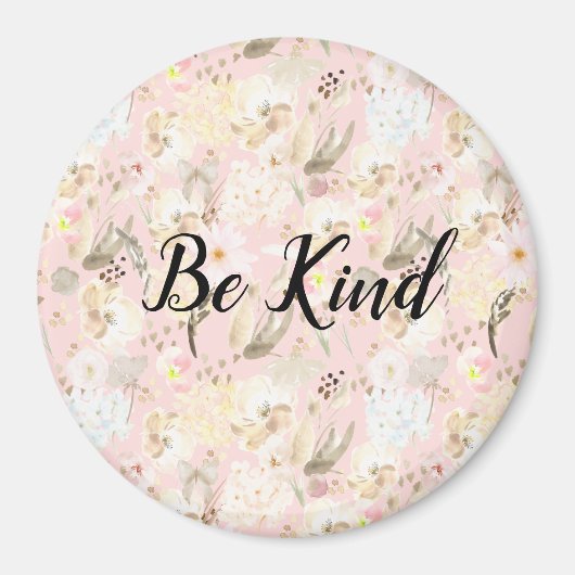 赤面ガーリーピンククリームホワイトフローラ マグネット (正面)