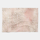 赤面ガーリーピンクグラム金ゴールドヒョウ印刷 キッチンタオル (横)