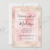 赤面ガーリーピンクグラム金ゴールドヒョウ印刷 招待状 (正面)