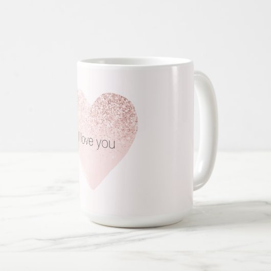 赤面ガーリーピンクグリジーグリッターハート水彩 コーヒーマグカップ (正面右)