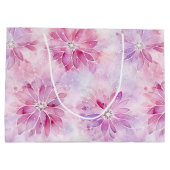 赤面ガーリーピンクシックラベンダーフローラ誕生日 ラージペーパーバッグ (裏面)