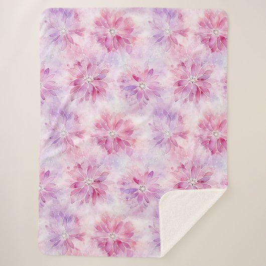 赤面ガーリーピンクシックラベンダーフローラ シェルパブランケット (正面)