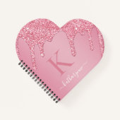 赤面ガーリーピンクスパークルグリッタードリップスモノグラム ノートブック (正面)