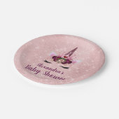 赤面ガーリーピンクスパークルユニコーン赤ちゃんシャワー ペーパープレート (アングル)