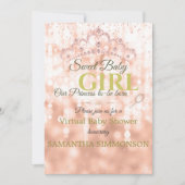赤面ガーリーピンクダイヤモンドバラ金ゴールドベビーシャワー 招待状 (正面)