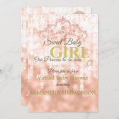 赤面ガーリーピンクダイヤモンドバラ金ゴールドベビーシャワー 招待状 (正面/裏面)