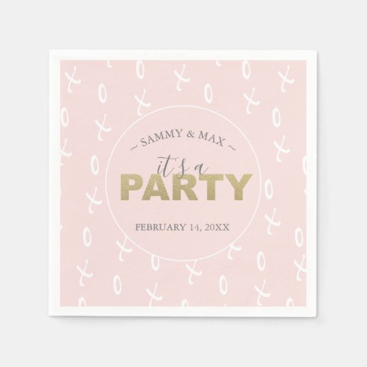 赤面ガーリーピンクバレンタインズデイカクテルナプキンス スタンダードカクテルナプキン (正面)