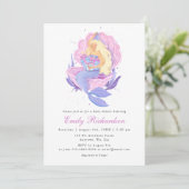 赤面ガーリーピンクパステルリトルマーメイドベビーシャワー 招待状 (スタンド正面)