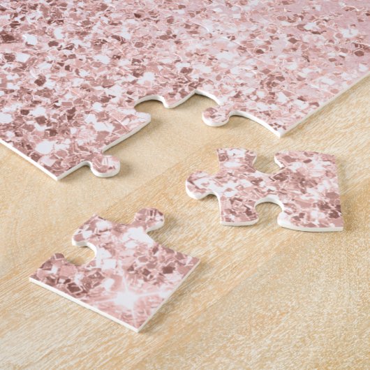 赤面ガーリーピンクパープルウォーターカラーユニコーングリッター ジグソーパズル (側面)