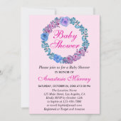 赤面ガーリーピンクパープルフローラリースベビーシャワー 招待状 (正面)