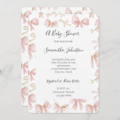 赤面ガーリーピンクボーズシックなベビーシャワー 招待状 (正面/裏面)