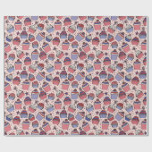 赤面ガーリーピンク7月4日愛国的なカップケーキ ラッピングペーパー (フラット)