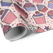 赤面ガーリーピンク7月4日愛国的なカップケーキ ラッピングペーパー (ロールコーナー)