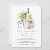 赤面ガーリーピンク |カジュアルシャンパン大人誕生日 招待状 (正面)