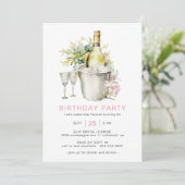 赤面ガーリーピンク |カジュアルシャンパン大人誕生日 招待状 (スタンド正面)