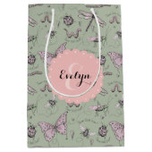 赤面ガーリーピンク&セージ甘いリトルクリッター名 ミディアムペーパーバッグ (正面)