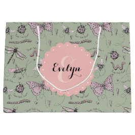 赤面ガーリーピンク&セージ甘いリトルクリッター名 ラージペーパーバッグ