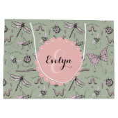 赤面ガーリーピンク&セージ甘いリトルクリッター名 ラージペーパーバッグ (裏面)