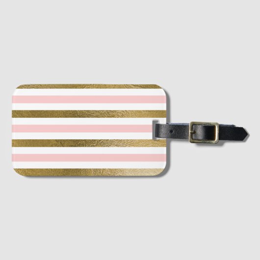 赤面ガーリーピンク、白、金箔のパターン ラゲッジタグ (正面横)