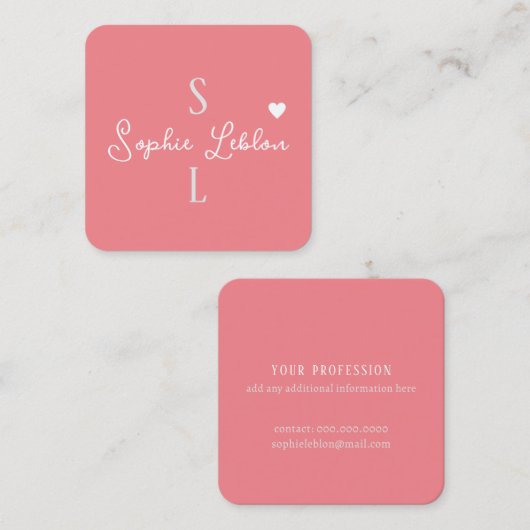 赤面ガーリー書道ロマンチックモノグラム スクエア名刺 (正面/裏面)