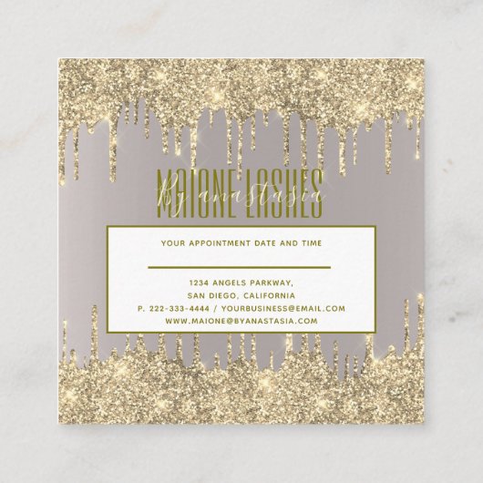 赤面ガーリー金ゴールドキラキラ滴下アーティストメイクアップスパ スクエア名刺 (裏面)