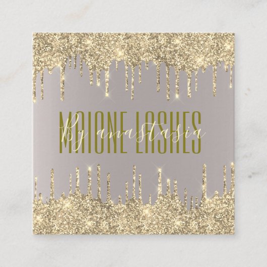 赤面ガーリー金ゴールドキラキラ滴下アーティストメイクアップスパ スクエア名刺 (正面)