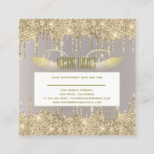 赤面ガーリー金ゴールドグライトアイドリップスアーティストメイクアップスパ スクエア名刺 (裏面)