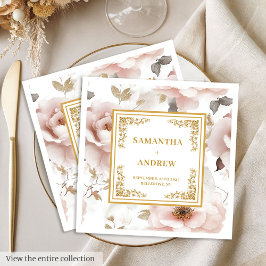 赤面クラシックアイボリー金ゴールドフローラ結婚ナプキン