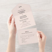 赤面クラシックピンクエレガントウェディング オールインワン招待状 (貼ってはがせる)