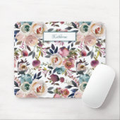 赤面クラシックピンクセージグリーンダスティブルーフラワーズ マウスパッド (マウス)