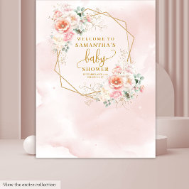 赤面クラシックピンクフローラの赤ちゃんシャワー背景 タペストリー