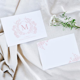 赤面クラシックピンクフローラクレストモノグラム ノートカード